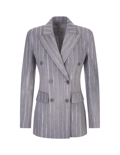 Shop Ermanno Scervino Pinstripe Blazer With Crystals In Grey