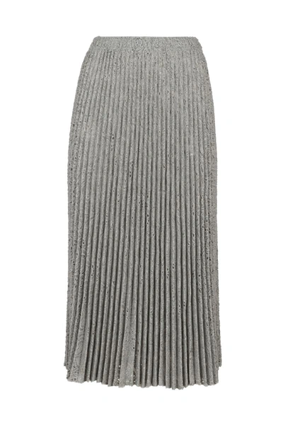 Shop Ermanno Scervino Pleated Midi Skirt In Macramé Lace In Grey