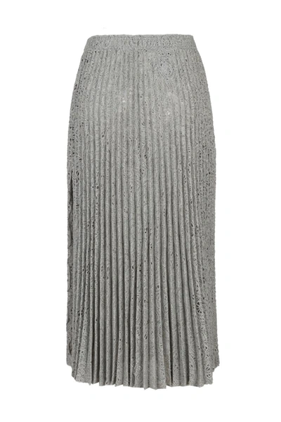 Shop Ermanno Scervino Pleated Midi Skirt In Macramé Lace In Grey