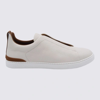 Shop Ermenegildo Zegna Beige Leather Sneakers In White