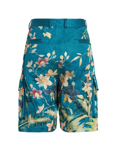 Shop Etro Bermuda With Ramage Floral Print In Blue