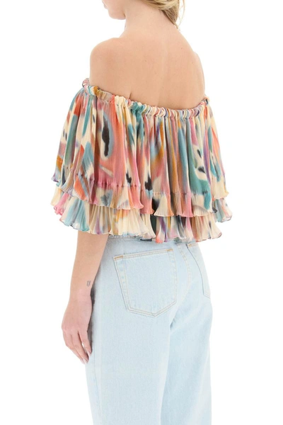 Shop Etro Butterfly Wing Print Off-the-shoulder Crop Top In Multicolor