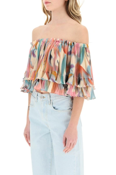 Shop Etro Butterfly Wing Print Off-the-shoulder Crop Top In Multicolor