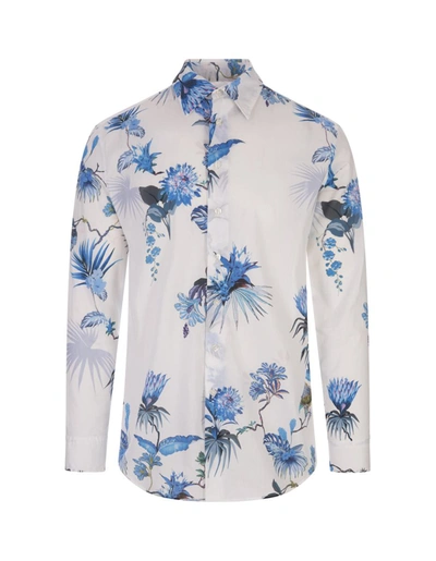 Shop Etro Cotton Shirt With Floral Print In White