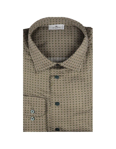 Shop Etro Cotton Shirt With Micro Geometric Print In Green
