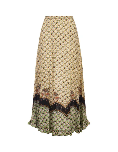 Shop Etro Crepe De Chine Long Skirt In Green