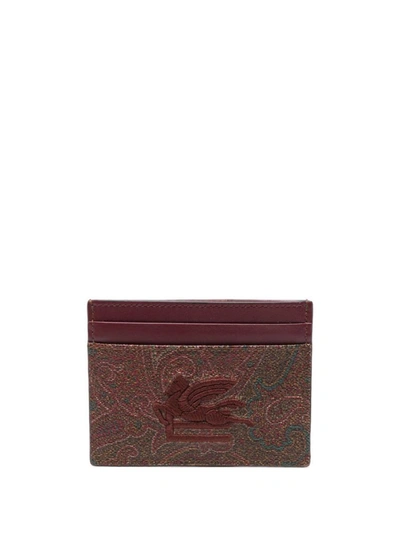 Shop Etro Paisley Embroidered Logo Card Case In Brown