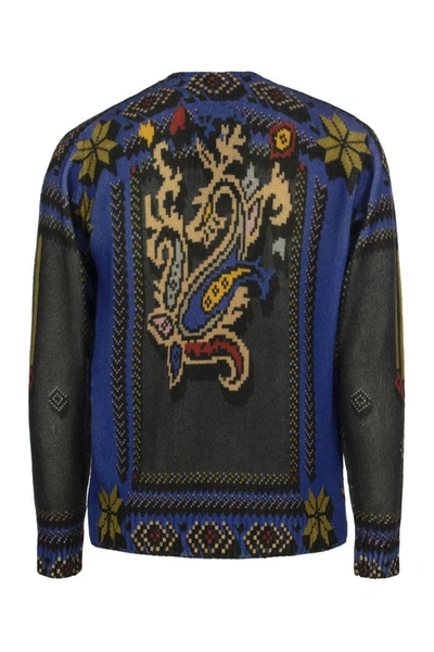 Etro Printed Virgin Wool Jumper In Blue