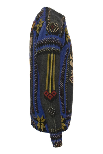 Etro Printed Virgin Wool Jumper In Blue