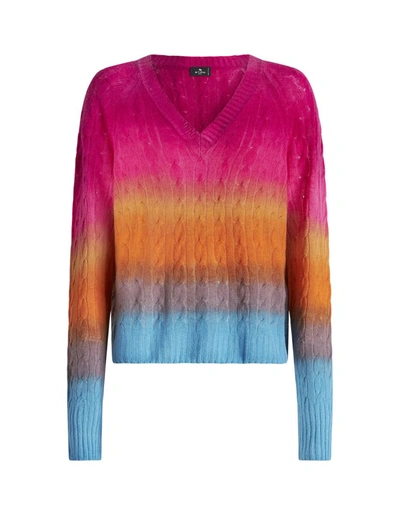 Shop Etro Shaded Braided Wool Sweater In Multicolour