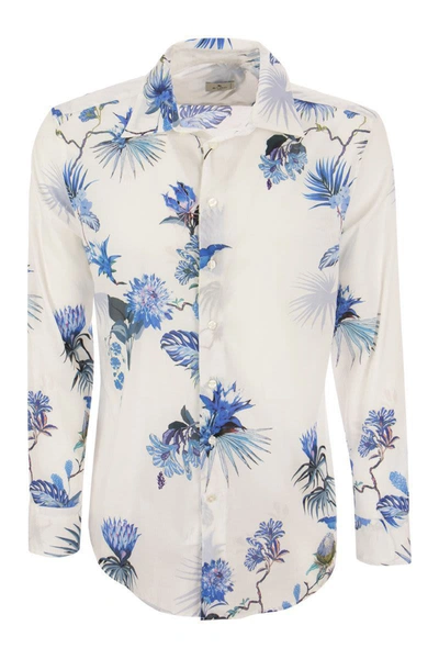 Shop Etro Shirt With Floral Print In White/blue
