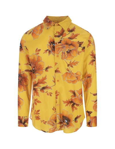 Shop Etro Shirt With Orange Floral Print In Yellow