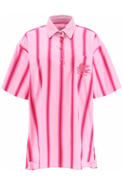 Shop Etro Striped Mini Shirt Dress In Multicolor