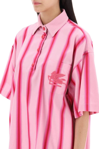 Shop Etro Striped Mini Shirt Dress In Multicolor