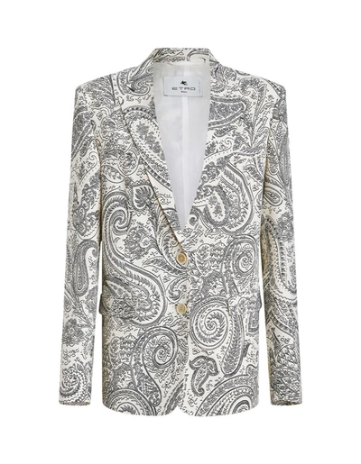 Shop Etro Tailored Jacket With Paisley Motif In White