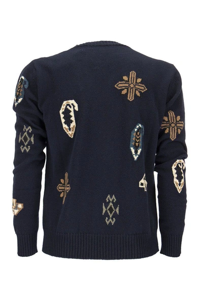 Shop Etro Wool And Cotton Inlaid Jumper In Navy