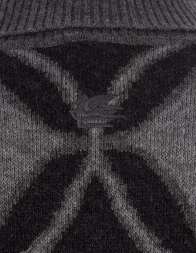 Shop Etro Wool Turtleneck With Geometric Inlay In Grey
