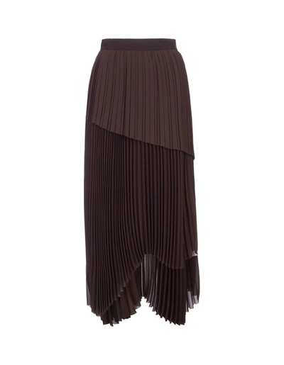 Shop Fabiana Filippi Mahogany Pleated Chiffon Skirt In Brown