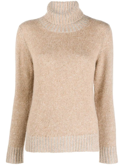 Shop Fabiana Filippi Wool Blend Turtleneck Sweater In Camel