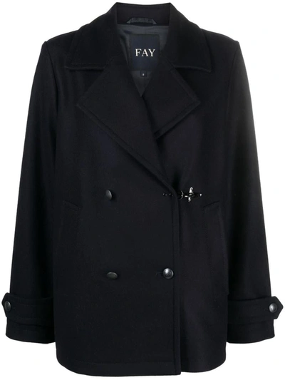 Shop Fay Wool Double-breasted Peacoat In Blue