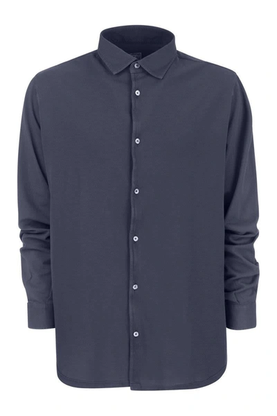 Shop Fedeli Cotton Pique Shirt In Blue