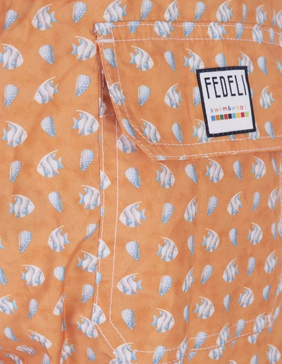 Shop Fedeli Fish-pattern Swim Shorts In Orange