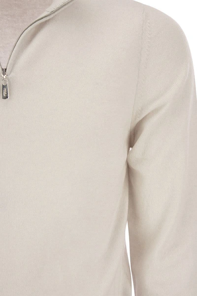 Shop Fedeli High-necked Cashmere Jumper With Zip In Ice