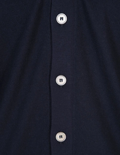 Shop Fedeli Navy Virgin Wool Cardigan With V-neckline In Blue