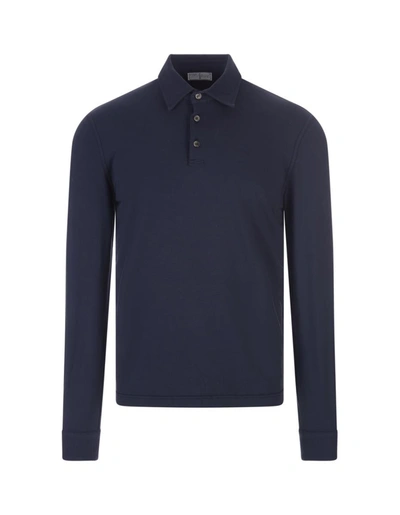 Shop Fedeli Night Long Sleeve Polo Shirt In Blue