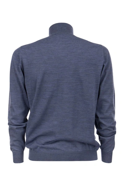 Shop Fedeli Wool Zipped Sweater In Blue