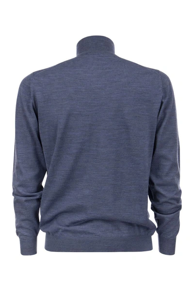 Fedeli Half-zip Wool Jumper In Blue