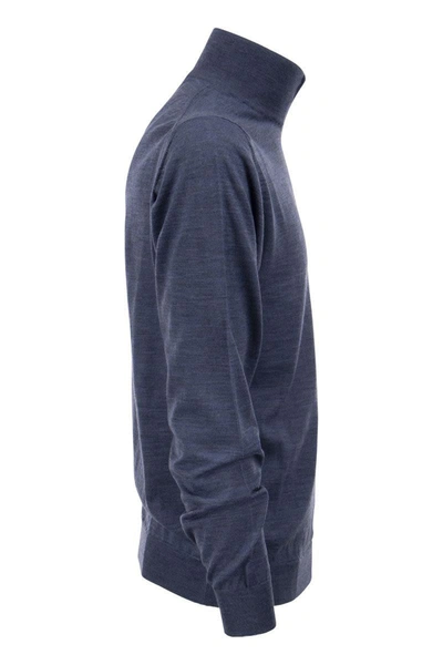 Shop Fedeli Wool Zipped Sweater In Blue