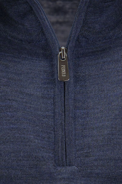Shop Fedeli Wool Zipped Sweater In Blue