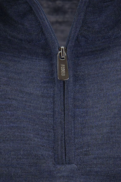 Fedeli Half-zip Wool Jumper In Blue