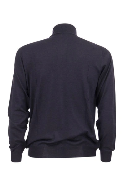 Fedeli Favonio - Zip Turtleneck Sweater In Cashmere In Blue