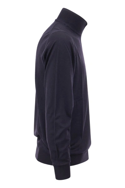 Fedeli Favonio - Zip Turtleneck Sweater In Cashmere In Blue