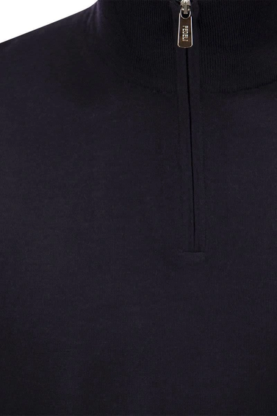 Fedeli Favonio - Zip Turtleneck Sweater In Cashmere In Blue