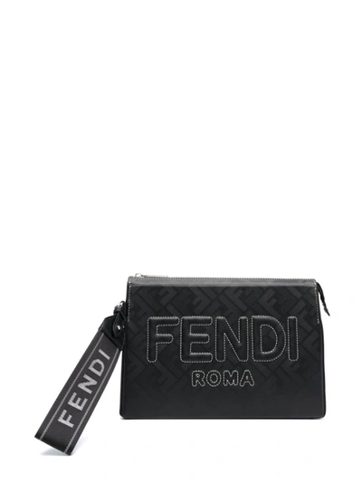 Shop Fendi Clutch Logo Bags In Black