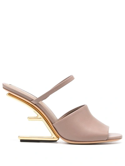 Shop Fendi First Leather Mules In Brown