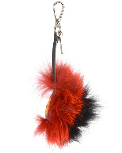 Fendi Eye Pattern Fox Fur Key Chain In Black