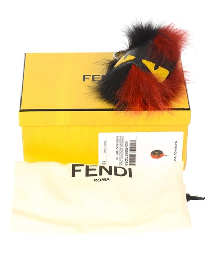 Fendi Eye Pattern Fox Fur Key Chain In Black