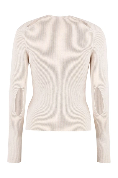 Shop Fendi Ribbed Cardigan In Ivory