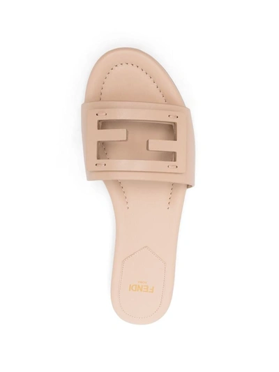 Shop Fendi Signature Leather Sandals In Beige