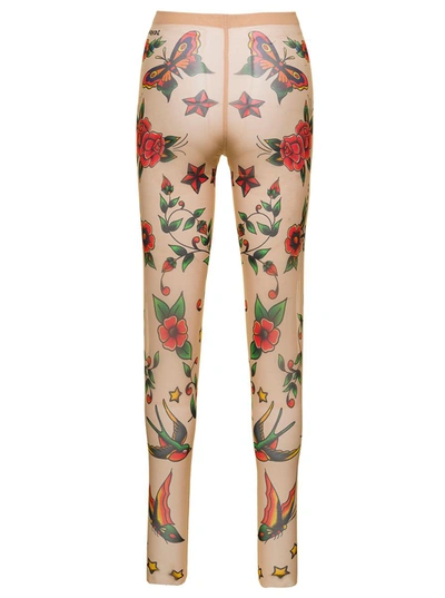 Shop Dsquared2 Flesh Pink Stretch Leggings With All-over Print Woman  In Beige