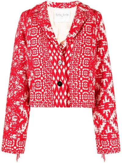 Shop Forte Forte Forte_forte Jacquard Wool Blend Short Jacket In Red