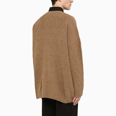 Shop Fred Perry Raf Simons Beige Intarsia Jumper With Patches In Brown