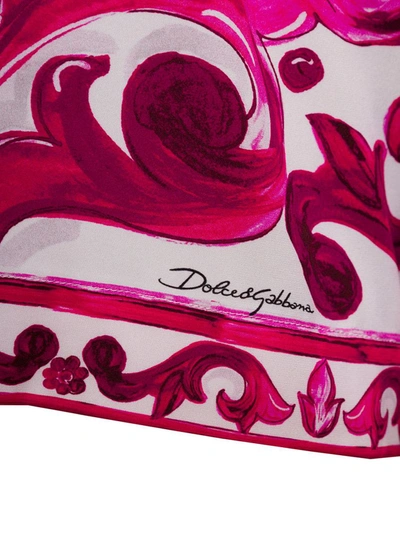 Shop Dolce & Gabbana Fuchsia And White Blouse With Wide Sleeves And Majolica Print In Stretch Silk Woman In Multicolor