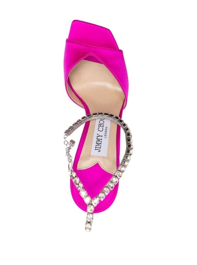 Shop Jimmy Choo Fuchsia Pink Saeda Sandals With Crystal Embellishment In Satin Woman