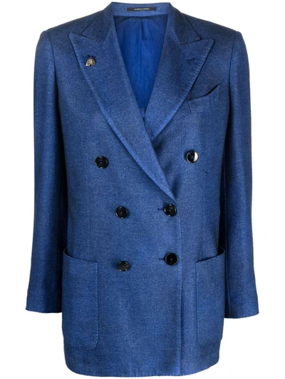 Shop Gabriele Pasini Double-breasted Wool Blend Jacket In Blue