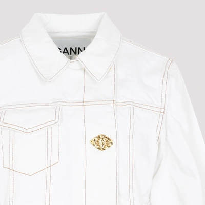 Shop Ganni Denim Cropped Trucker Jacket In White